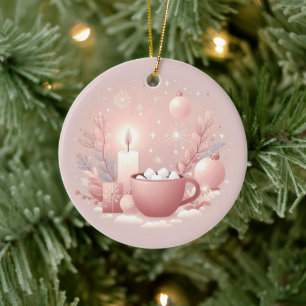 Ornamento De Cerâmica Cozy Holiday Soft Pastel Esbranquiçado, redondo co