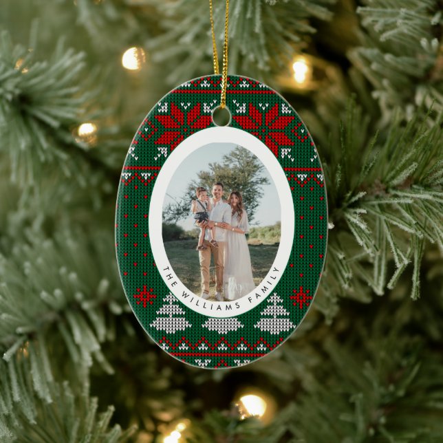 Ornamento De Cerâmica Cozy Knit Sweater Pattern Photo (Árvore)