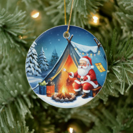 Ornamento De Cerâmica Cozy Santa Winter Camping Adventure
