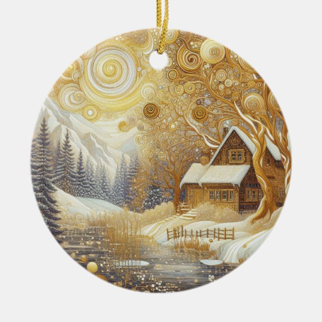 Ornamento De Cerâmica "Cozy Winter Abode" (Frente)