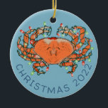 Ornamento De Cerâmica Crab Christmas Lights Crustacean Beach Cerâmica Or<br><div class="desc">Um caranguejo embrulhado em luzes de Natal em vermelho e verde. Excelente para pescadores,  amantes do oceano ou Natal temido náutico. A ilustração perfeita desenhada à mão para ajudar a celebrar as férias deste ano!</div>