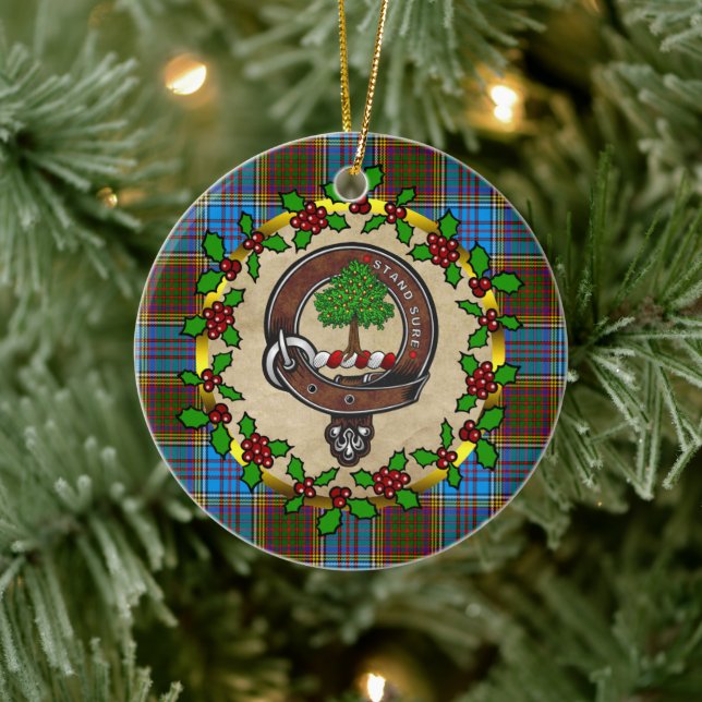 Ornamento De Cerâmica Crachá Anderson e Tartan Personalizado Xmas (Árvore)