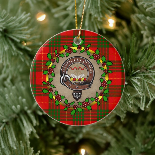 Ornamento De Cerâmica Crachá Clã Cameron & Tartan Personalizado Xmas (Árvore)