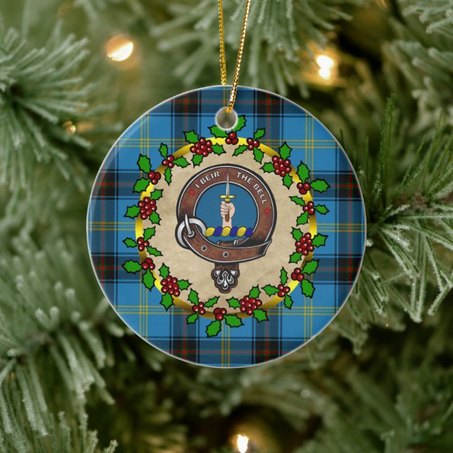 Ornamento De Cerâmica Crachá Clan Bell & Tartan Personalizado Xmas (Árvore)