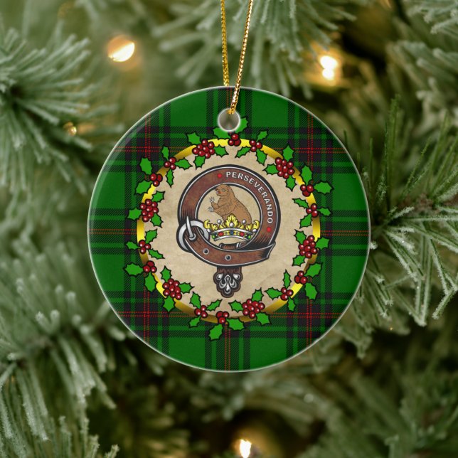 Ornamento De Cerâmica Crachá Clan Beveridge & Tartan Personalizado Xmas (Árvore)