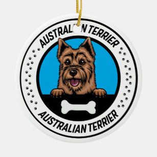 Ornamento De Cerâmica Crachá de Ilustração Terrier Peeking da Austrália