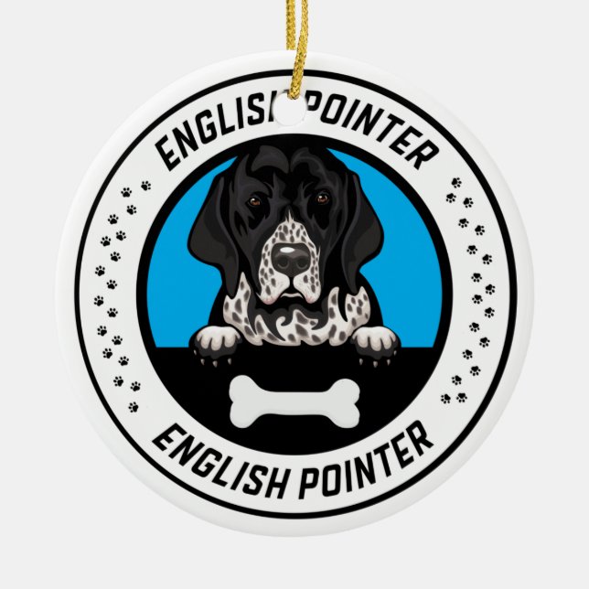 Ornamento De Cerâmica Crachá Inglês Pointer Peeking Illustration (Frente)