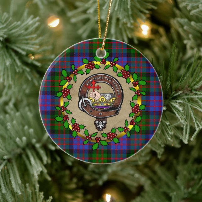 Ornamento De Cerâmica Crachá MacDonald e Tartan Natal personalizado (Árvore)