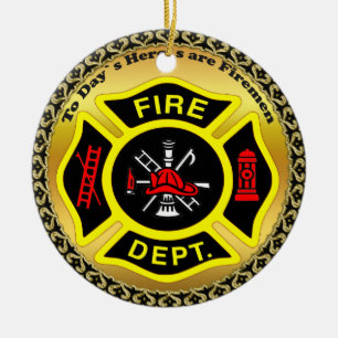 Ornamento De Cerâmica Crachá preto e amarelo do logotipo do departament