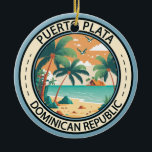 Ornamento De Cerâmica Crachá Puerto Plata Dominican Republic Hut<br><div class="desc">Design de arte vetorial de Puerto Plata. San Felipe de Puerto Plata é a capital da província de Puerto Plata na costa atlântica da República Dominicana no norte. A cidade é mais conhecida por suas praias.</div>