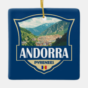 Ornamento De Cerâmica Crachá Retroativo da Ilustração Andorra