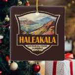 Ornamento De Cerâmica Crachá Retroativo da Ilustração do Parque Nacional<br><div class="desc">Vetor de Haleakala,  design de trabalho de arte. O parque é batizado de Haleakalā,  um vulcão latente dentro de seus limites.</div>