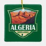 Ornamento De Cerâmica Crachá Retroativo de Ilustração da Argélia<br><div class="desc">Selvagem de trabalho de arte da Argélia. A Argélia é famosa pelas suas paisagens expansivas e diversificadas - desde o vasto deserto do Sara até às antigas ruínas bem preservadas do norte.</div>