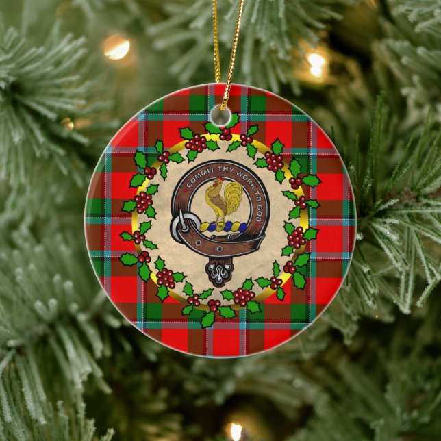 Ornamento De Cerâmica Crachá Sinclair e Tartan Natal Personalizado (Árvore)
