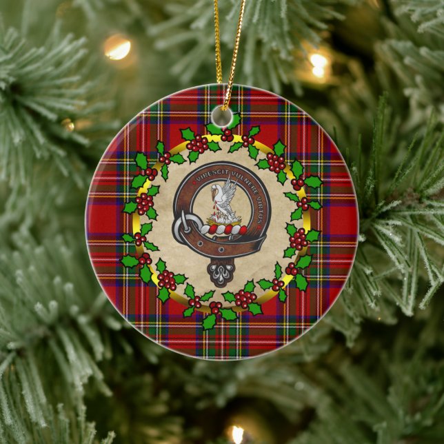 Ornamento De Cerâmica Crachá Stewart Clan & Tartan Personalizado Xmas (Árvore)