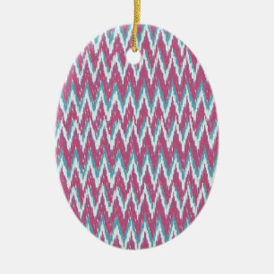 Ornamento De Cerâmica Cranberry e Teal Kat ZigZag Padrão