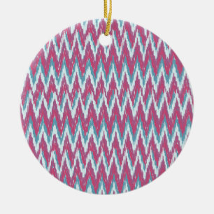 Ornamento De Cerâmica Cranberry e Teal Kat ZigZag Padrão