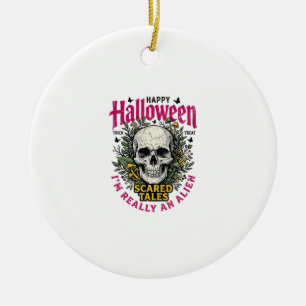Ornamento De Cerâmica Cráneo Alienigena Gráfico de Halloween Vintage par