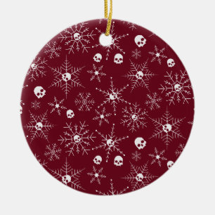 Ornamento De Cerâmica Crânio assustador Creepmas Flocos de neve vermelho