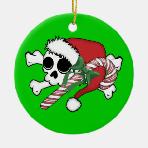 Ornamento De Cerâmica Crânio bonito do papai noel