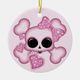Ornamento De Cerâmica Crânio cor-de-rosa bonito