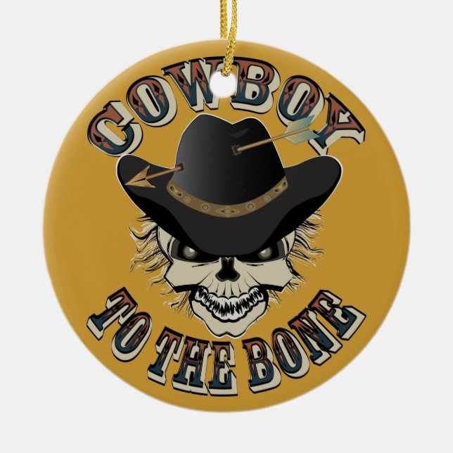 Ornamento De Cerâmica Crânio de Cowboy (Frente)