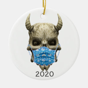 Ornamento De Cerâmica Cranio de demônio Covid 2020 com máscara facial Go