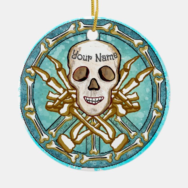 Ornamento De Cerâmica Cranio de Esqueleto da Paz  (Frente)