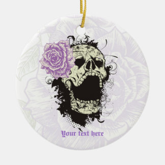 Ornamento De Cerâmica crânio de gótico com vintage, rosa roxo