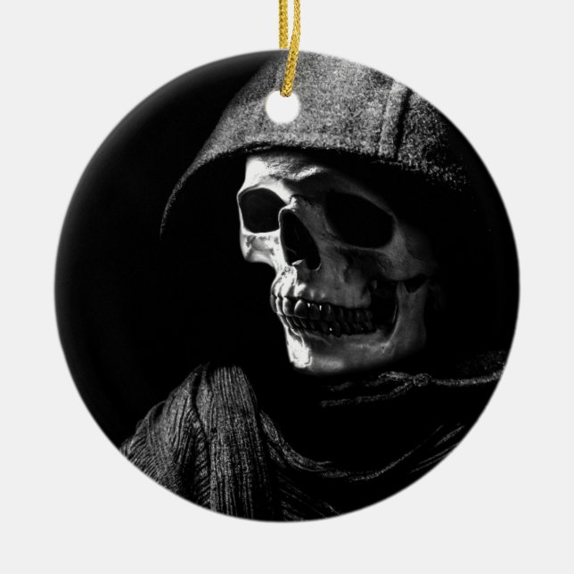 Ornamento De Cerâmica Crânio de Grim Reaper (Frente)