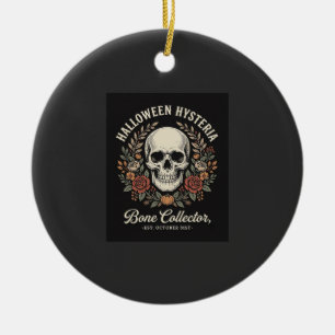 Ornamento De Cerâmica Crânio de Halloween Floral Osso Coletor Design_1