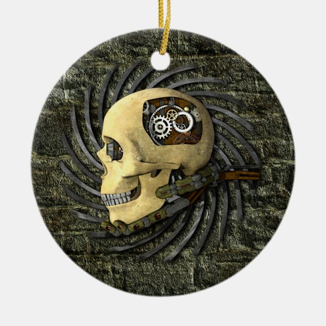 Ornamento De Cerâmica Crânio de Steampunk (Frente)