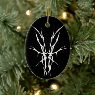 Ornamento De Cerâmica Crânio de Veado Tribal Preto e Branco Design de Ca