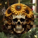Ornamento De Cerâmica Crânio Dourado de girassol<br><div class="desc">Este design pode ser personalizado escolhendo a opção Editar Design. Você também pode transferir para outros itens. Entre em contato comigo em colorflowcreations@gmail.com ou use a opção de bate-papo no topo da página se você quiser ter este design em outro produto ou precisar de assistência com este design. Veja mais...</div>