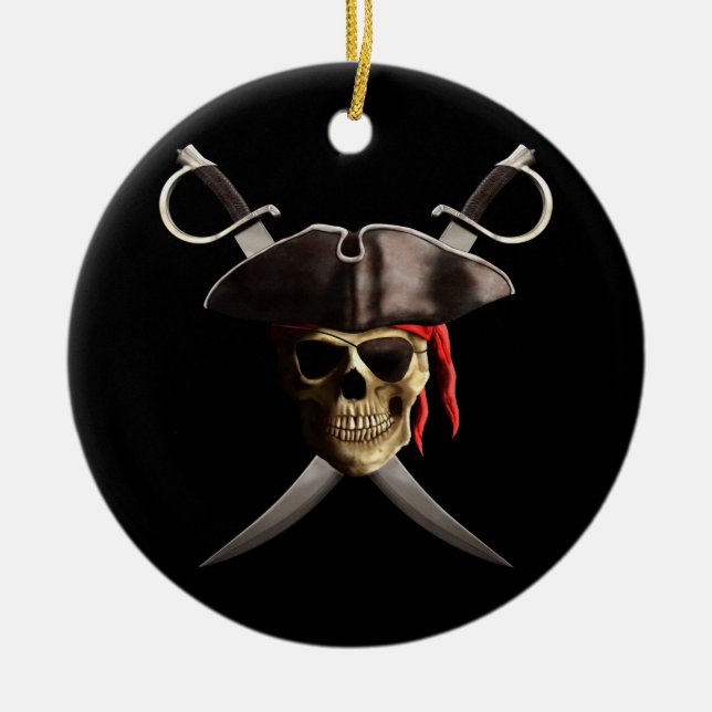 Ornamento De Cerâmica Crânio e espadas do pirata (Frente)