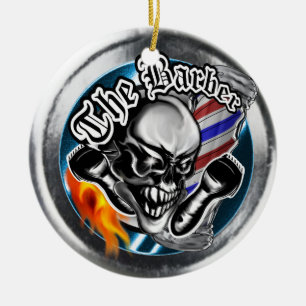 Ornamento De Cerâmica Crânio feito sob encomenda do barbeiro com lâmin