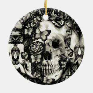 Ornamento De Cerâmica Crânio gótico do laço do Victorian