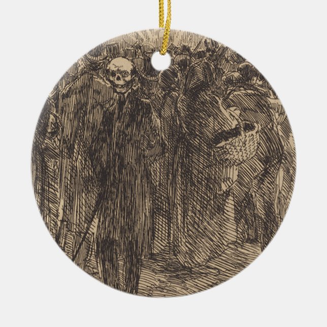 Ornamento De Cerâmica Crânio na multidão (por Albert Besnard) (Frente)