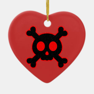 Ornamento De Cerâmica Crânio preto e vermelho