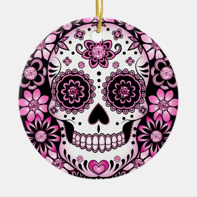 Ornamento De Cerâmica Crânio Rosa (Frente)
