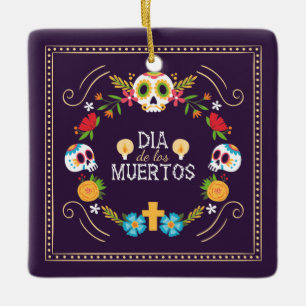 Ornamento De Cerâmica Crânios Florais Coloridos Dia de Muertos Ornamen