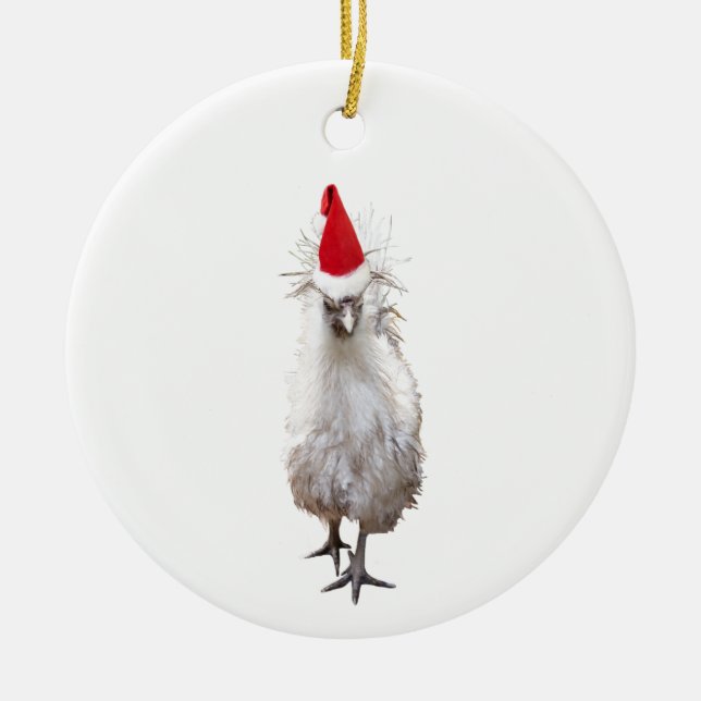 Ornamento De Cerâmica Crankie Silkie Bantam Chicken Santa Hat Natal (Frente)