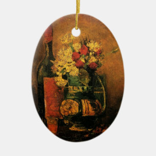 Ornamento De Cerâmica Cravos, Rosas e uma Garrafa por Vincent van Gogh