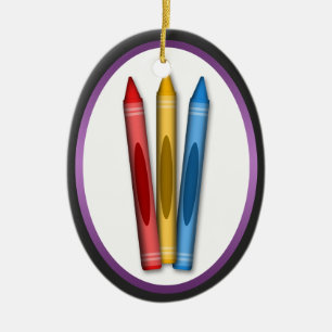 Ornamento De Cerâmica Crayons de Cores Principais - Presente para Orname