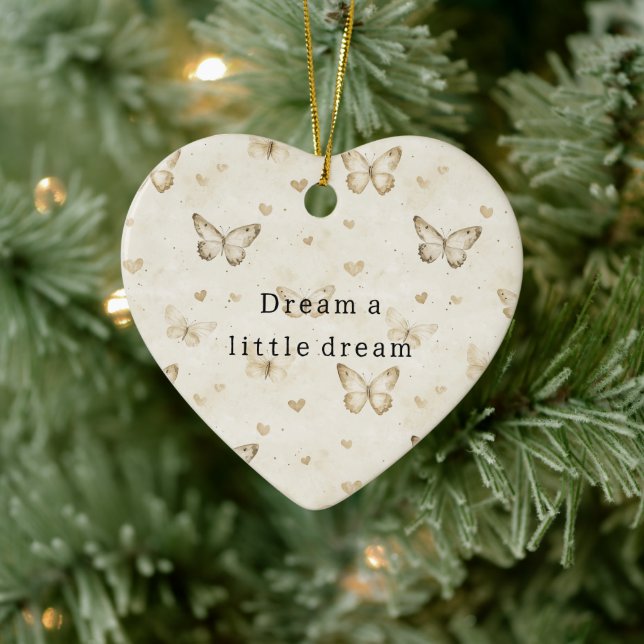 Ornamento De Cerâmica Cream Butterflies Hearts Dream Christmas (Árvore)