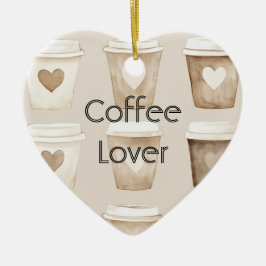 Ornamento De Cerâmica Cream Coffee Heart Cups Christmas