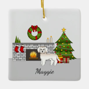 Ornamento De Cerâmica Cream Mini Goldendoodle - Sala de Natal Festiva