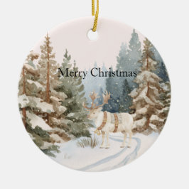 Ornamento De Cerâmica Cream White Stripes Deer Christmas Trees