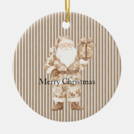 Ornamento De Cerâmica Cream White Stripes Santa Christmas