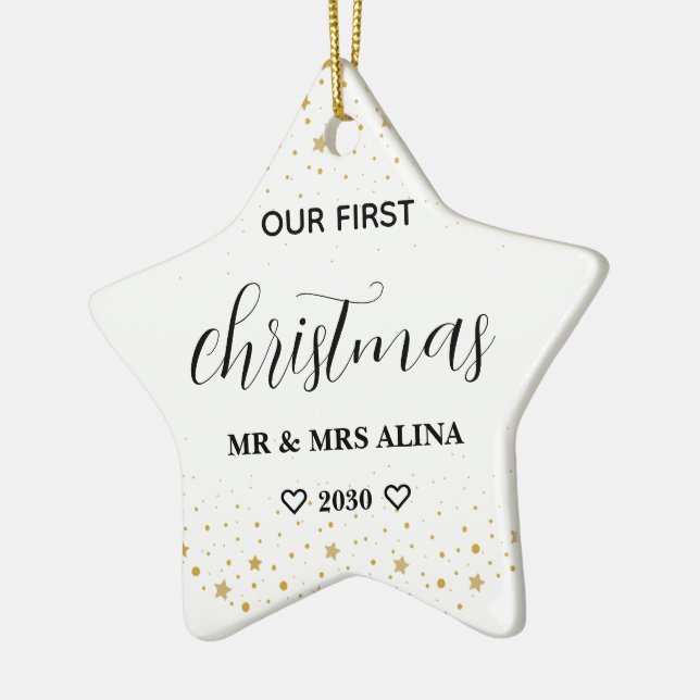 Ornamento De Cerâmica Create Your Own Our First Christmas Married (Esquerda)